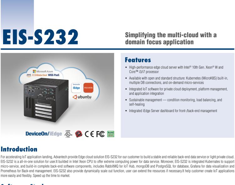 研華EIS-S232 研華 EIS-S232，邊緣計算系統(tǒng)服務(wù)器，支持Intel 第十代處理器，可選i3/i5/i7 Xeon CPU，DDR4 最高32GB，最多可支持4 x 2.5寸硬盤，具備豐富擴(kuò)展接口 2 x LAN，6 x COM，8 x USB，1 x PCIE，2 x PCI。產(chǎn)品生命周期長，穩(wěn)定可靠。