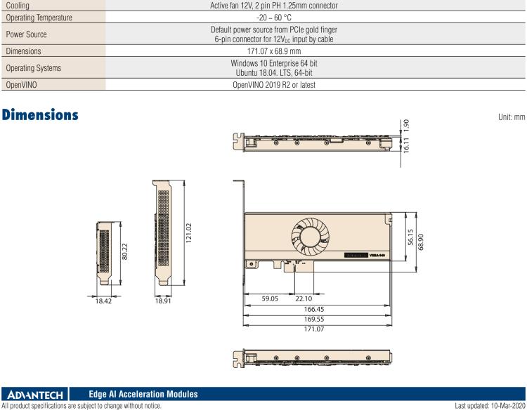 研華VEGA-340 基于Intel Movidius? Myriad? X VPU，PCIe x4 Edge AI 模塊，VPU*4 or VPU*8