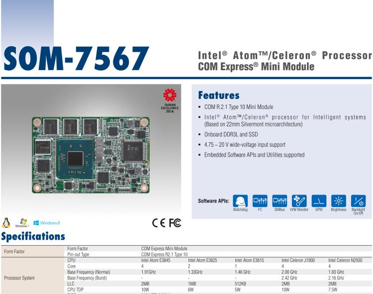 研華SOM-7567 Intel? Atom?/Celeron? 處理器，COM-Express Mini 模塊