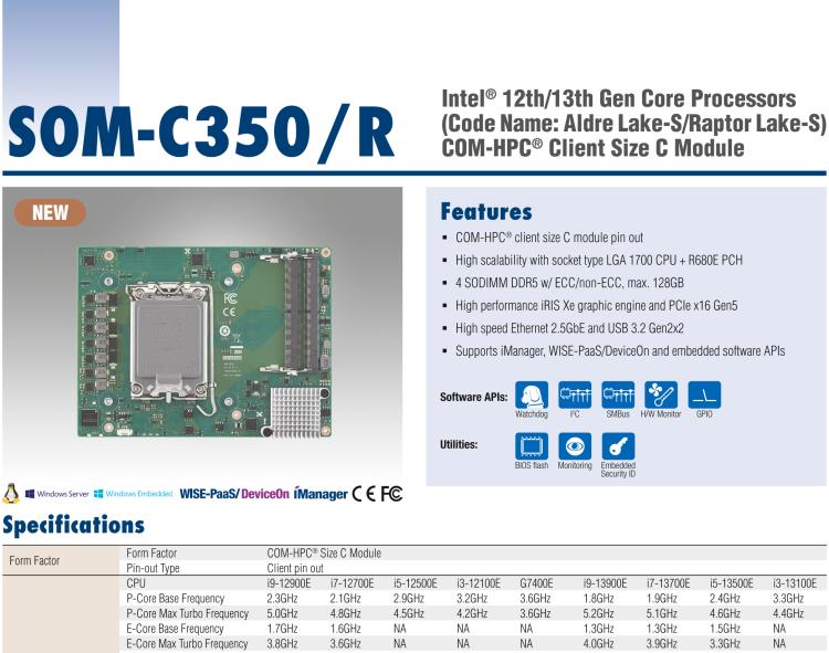 研華SOM-C350 Intel Alder Lake-S 可更換型 CPU，COM-HPC Client Size C 模塊
