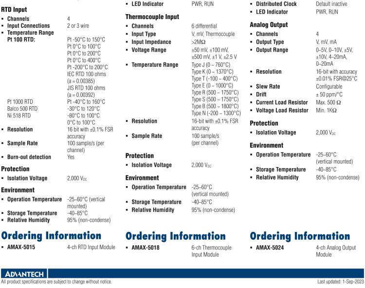 研華AMAX-5015 4路熱電阻輸入模塊，RTD 2/3-線 16位（插片式）