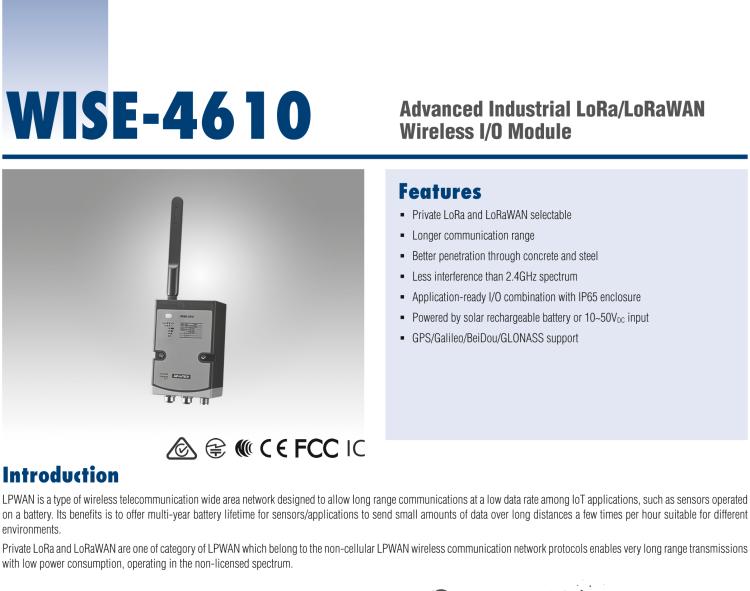 研華WISE-4610-S672 帶有6個數(shù)據(jù)輸入口和超過兩個com口的LoRa戶外無線傳感器節(jié)點(diǎn)