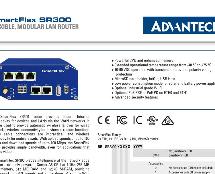 研華BB-SR30000120-SWH SmartFlex、LTE 路由器、5E、USB、2I/O、SD、SL、SWH