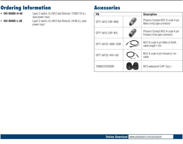 研華EKI-9508E-H EN50155 Unmanaged Ethernet Switch with 8FE, 72-110 VDC