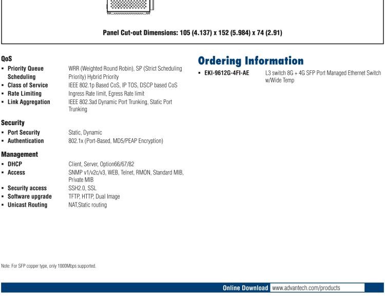 研華EKI-9612G-4FI 8GE+4G SFP 三層網管型以太網交換機，-40～75℃