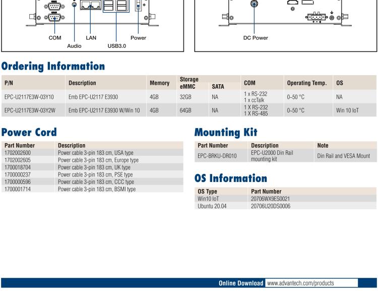 研華EPC-U2117 Intel Atom第六代Apollo Lake無風(fēng)扇嵌入式工控機(jī)，板載eMMC，CANBUS