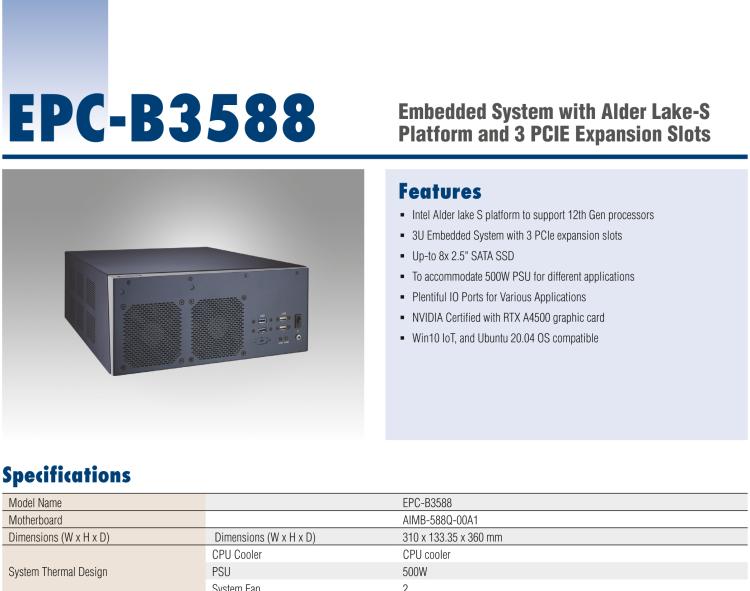 研華EPC-B3588 適配Intel 第12代 Core i 系列處理器，搭載Q670E芯片組?？纱钆銷VIDIA? RTX-A4500顯卡。3U高度，提供高端圖像處理應(yīng)用的解決方案。