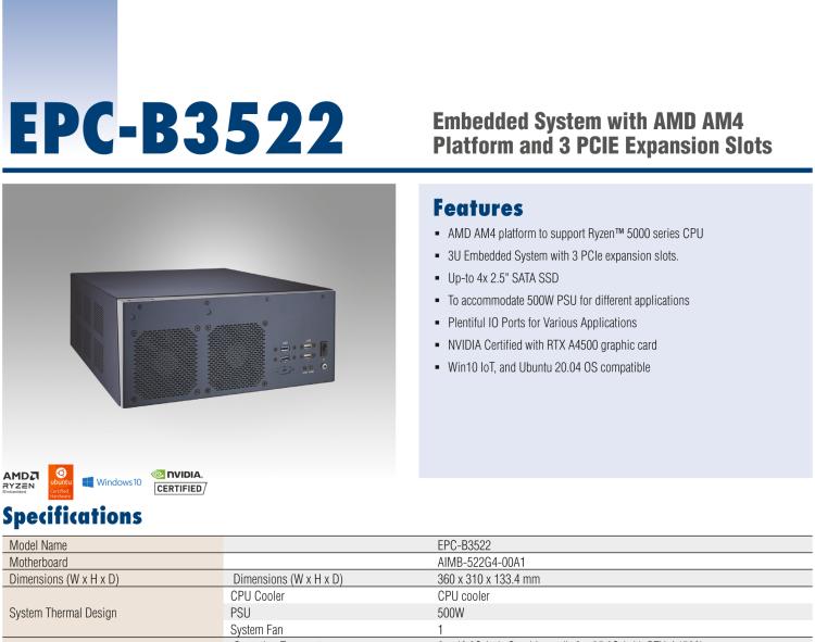 研華EPC-B3522 適配AMD Ryzen AM4 5000系列處理器，搭載X570芯片組，搭配NVIDIA? RTX-A4500顯卡。3U高度，提供高端圖像處理應(yīng)用的解決方案。