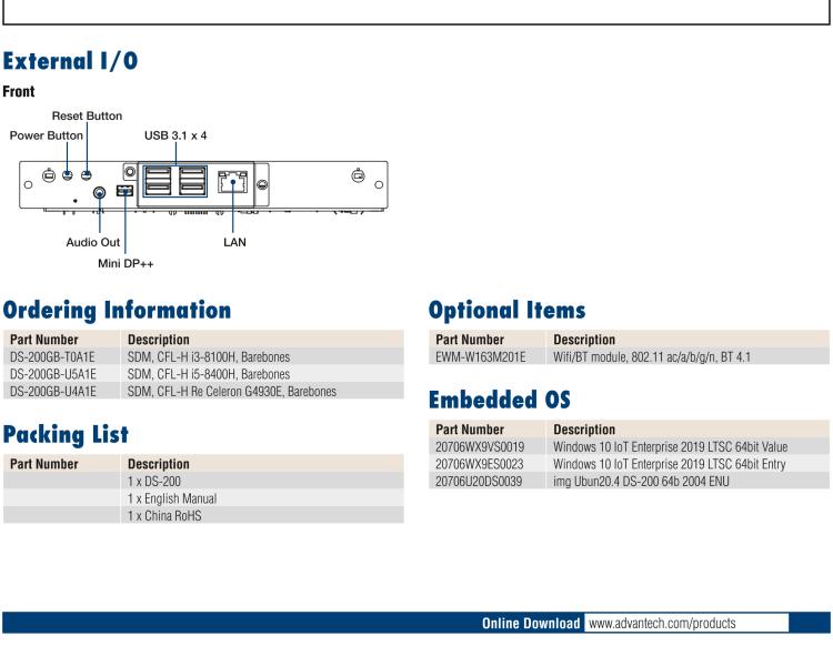 研華DS-200 Intel ? 第八代 Core? i3/i5 SDM，支持4K三顯的數(shù)字標牌播放器