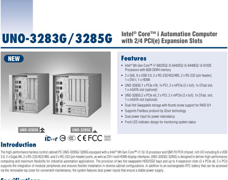 研華UNO-3283G 高效能嵌入式無風(fēng)扇工業(yè)電腦，搭配Intel? Core? i 處理器，2×GbE, 2×mPCIe, HDMI, DVI-I