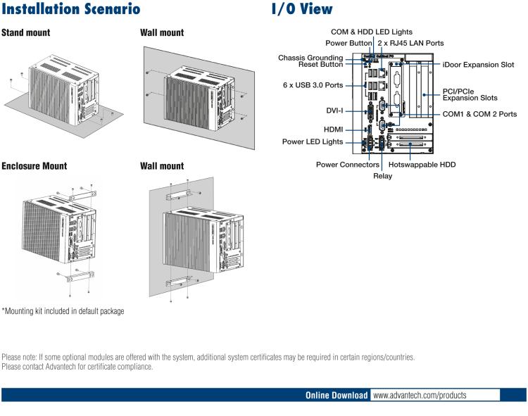 研華UNO-3285G 高效能嵌入式無風扇工業(yè)電腦，搭配Intel? Core? i 處理器，4×PCI(e) 擴展槽, 2×GbE, 2×mPCIe, HDMI, DVI-I
