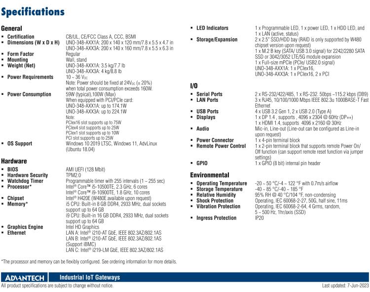 研華UNO-348 緊湊型嵌入式邊緣控制器，搭載第10代英特爾CPU，支持最多3個(gè)PCIe/PCI插槽，1個(gè)M.2 B鍵，1個(gè)mPCIe和2個(gè)2.5英寸SSD