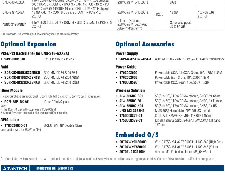 研華UNO-348 緊湊型嵌入式邊緣控制器，搭載第10代英特爾CPU，支持最多3個(gè)PCIe/PCI插槽，1個(gè)M.2 B鍵，1個(gè)mPCIe和2個(gè)2.5英寸SSD