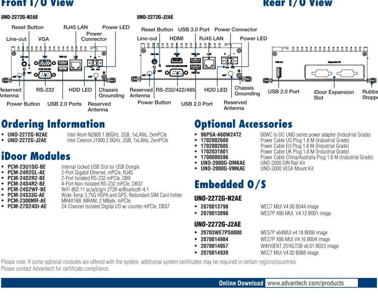 研華UNO-2272G 袖珍型嵌入式工控機(jī)，搭配Intel? Atom?處理器，1 x GbE, 2 x mPCIe, VGA/HDMI