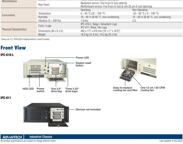 研華IPC-610-L 4U 15槽上架式機箱，支持前部可訪問風(fēng)扇
