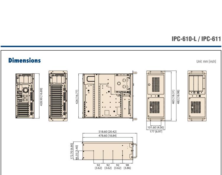 研華IPC-610-L 4U 15槽上架式機箱，支持前部可訪問風(fēng)扇