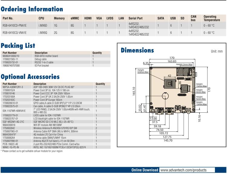 研華RSB-6410 基于NXP ARM Cortex-A9 i.MX6 Dual/Quad 的Mini-ITX工業(yè)主板， 支持Linux Yocto/Android