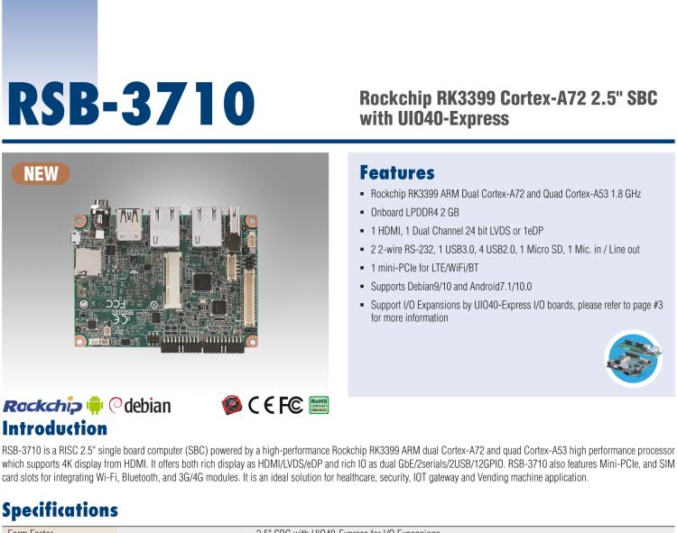 研華RSB-3710 Rockchip RK3399 Cortex-A72 2.5" 單板電腦，帶 UIO40-Express擴(kuò)展