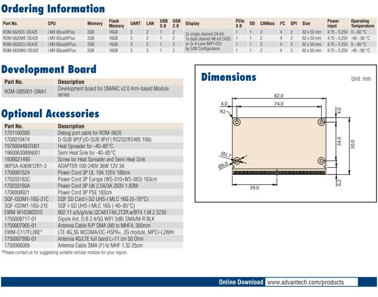 研華ROM-5620 基于NXP i.MX8X SMARC2.0 Arm核心板，多接口，低功耗設(shè)計