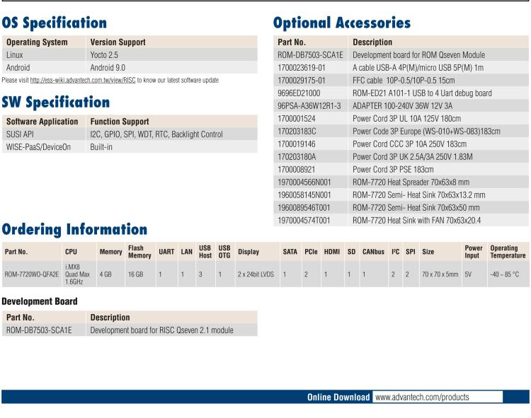 研華ROM-7720 基于NXP i.MX 8QM Qseven Arm核心模塊，多核異構(gòu)，具備優(yōu)異的計(jì)算及圖形顯示性能