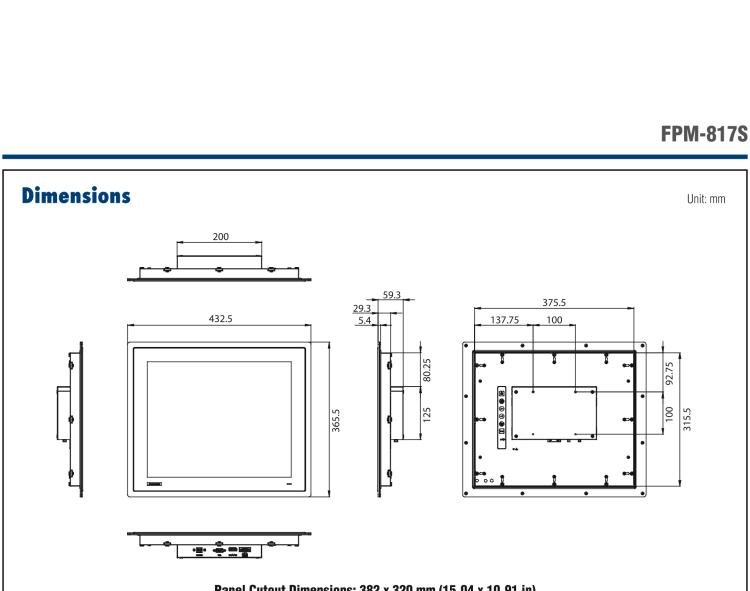 研華FPM-817S 17“英寸工業(yè)顯示器與電阻觸摸控制，直接VGA, DP端口，和304不銹鋼前面板