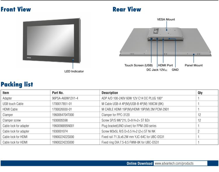研華FPM-221W 21.5寸Full HD工業(yè)顯示器，支持多點觸控，支持HDMI端口