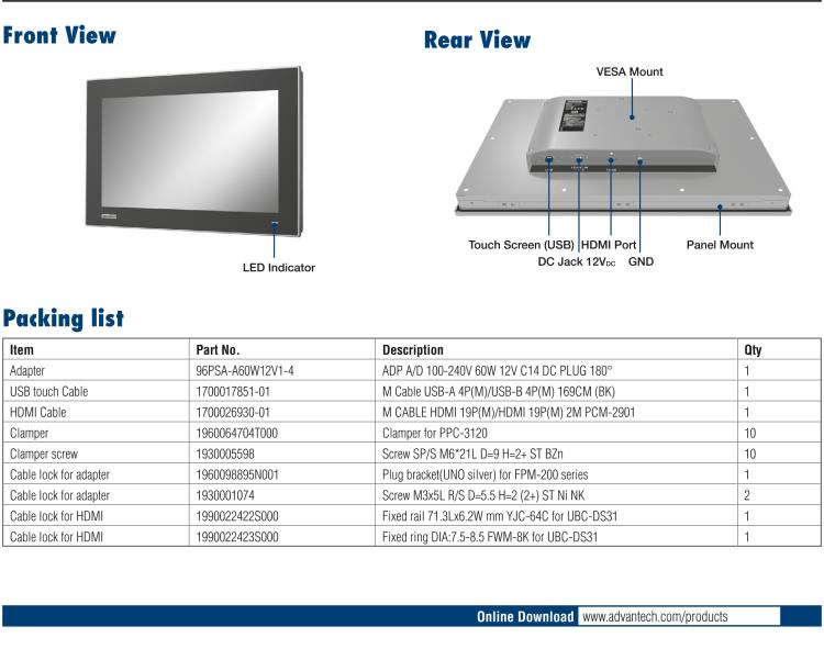 研華FPM-215W 15.6寸WXGA工業(yè)顯示器，支持多點(diǎn)觸控，支持 HDMI端口
