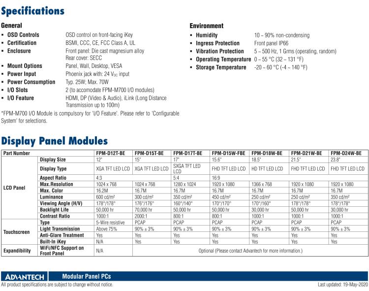 研華FPM-7212W 模組化工業(yè)顯示器，21.5” Full HD/18.5” HD/17” SXGA/15” XGA/12” XGA 液晶顯示器