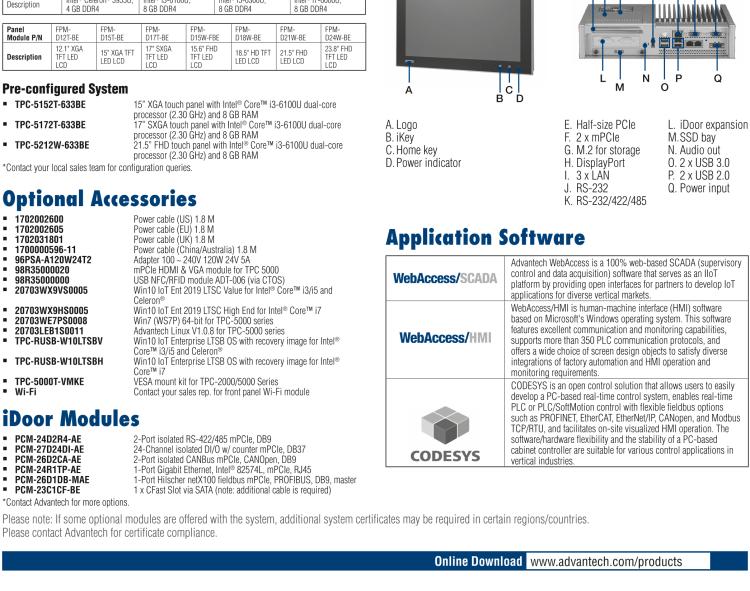 研華TPC-5172T 模組化17寸SXGA 液晶顯示器多點(diǎn)觸控工業(yè)平板電腦， 搭配英特爾?第六代酷睿?i3-6100U處理器