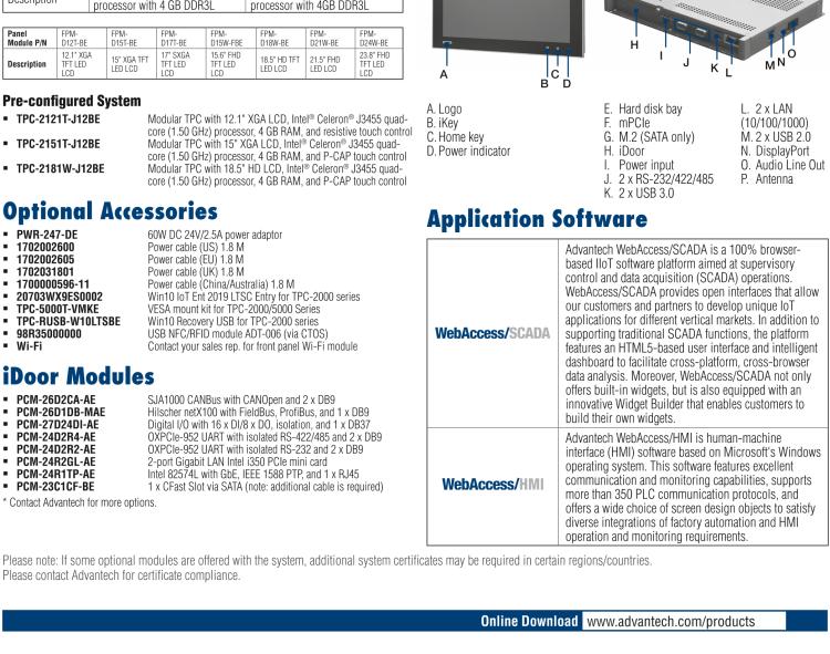 研華TPC-2121T 模組化工業(yè)瘦客戶機多點觸控平板電腦，配備12“XGA LED LCD和Intel?Celeron?處理器