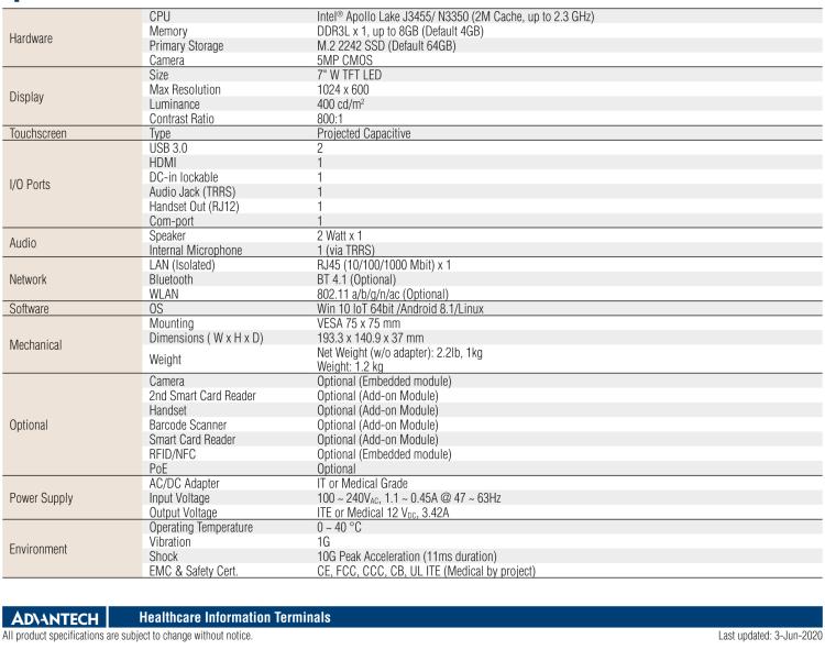 研華HIT-507 7”醫(yī)療信息終端，旨在為設(shè)備制造商提供易于集成的HMI，以快速開發(fā)產(chǎn)品