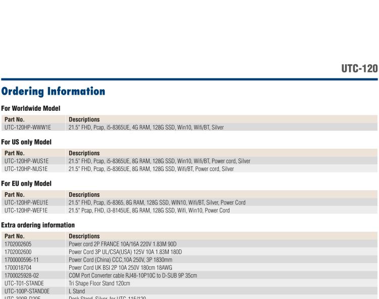 研華UTC-120H 21.5" 多功能觸控一體機(jī)，內(nèi)置Intel? Core? i5-8365UE