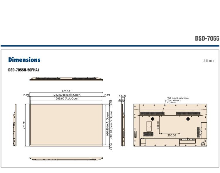 研華DSD-7055 55" 全高清廣告牌顯示器，500尼特亮度，帶SDM插槽