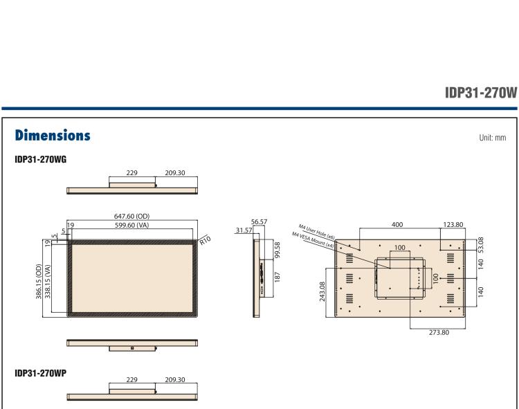 研華IDP31-270W 27" 玻璃面板觸控顯示器，帶環(huán)繞式LED燈帶，全高清分辨率，多輸入源VGA/DVI/DP