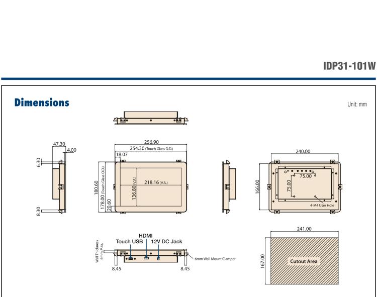 研華IDP31-101W 10.1'' 平面觸摸IP67顯示器：超薄的外形，輕盈光滑的圓角，堅固的玻璃面板，帶來完全現(xiàn)代的外觀。