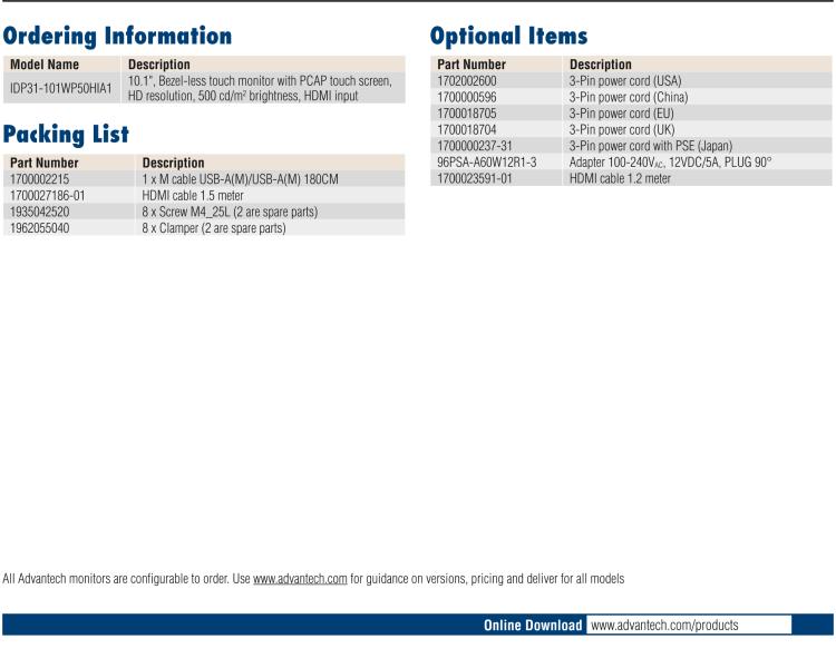 研華IDP31-101W 10.1'' 平面觸摸IP67顯示器：超薄的外形，輕盈光滑的圓角，堅固的玻璃面板，帶來完全現(xiàn)代的外觀。