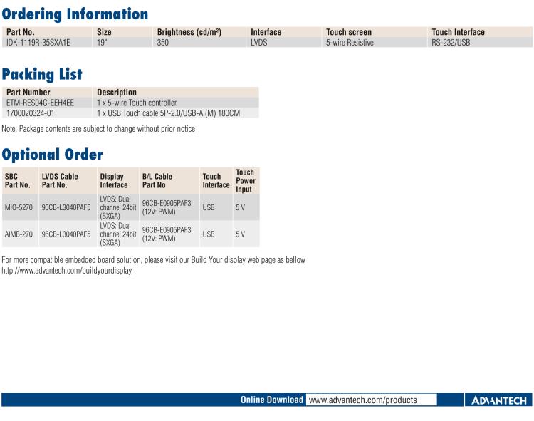 研華IDK-1119 19" SXGA 工業(yè)顯示套件，帶觸摸屏解決方案