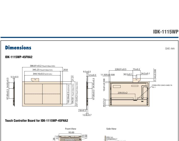 研華IDK-1115WP 15.6" WXGA 工業(yè)顯示屏套件，帶 PCT 觸摸屏解決方案
