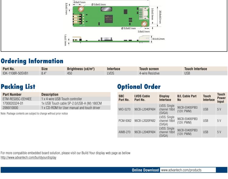 研華IDK-1108 8.4" SVGA 工業(yè)顯示套件，帶電阻式觸摸屏解決方案
