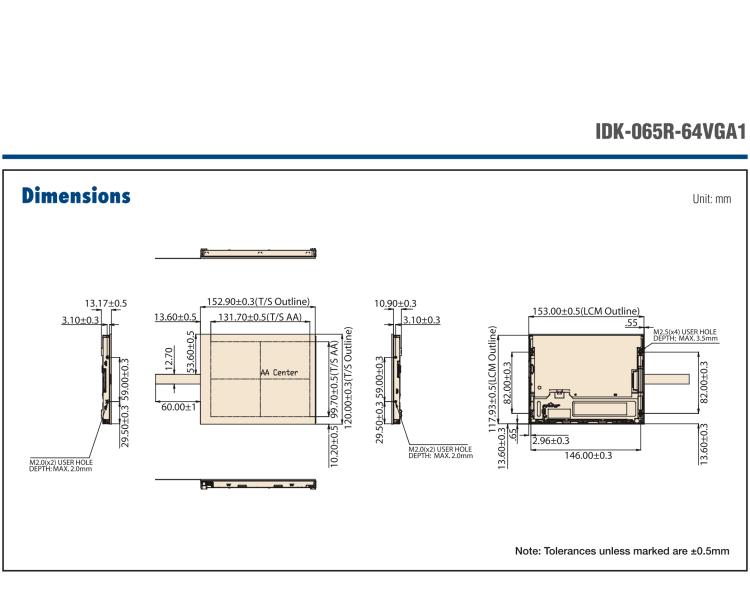 研華IDK-065R-64VGA1 6.5" 640*480 LED背光 800流明 4線(xiàn)電阻，LVDS 接口