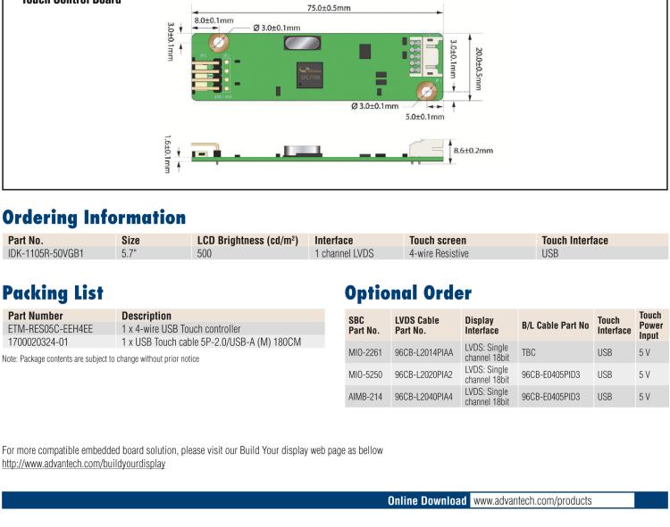 研華IDK-1105 5.7" VGA 工業(yè)顯示套件，帶觸摸屏解決方案和 LVDS 接口