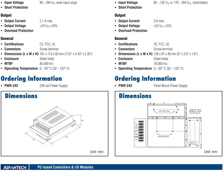 研華PWR-242 DIN導(dǎo)軌安裝的開關(guān)電源