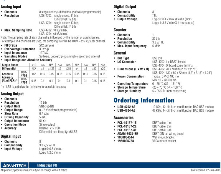研華USB-4704 48kS/s, 14位，多功能USB模塊