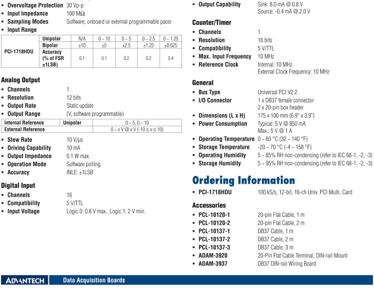 研華PCI-1718HDU 100k,12位，16通道多功能卡