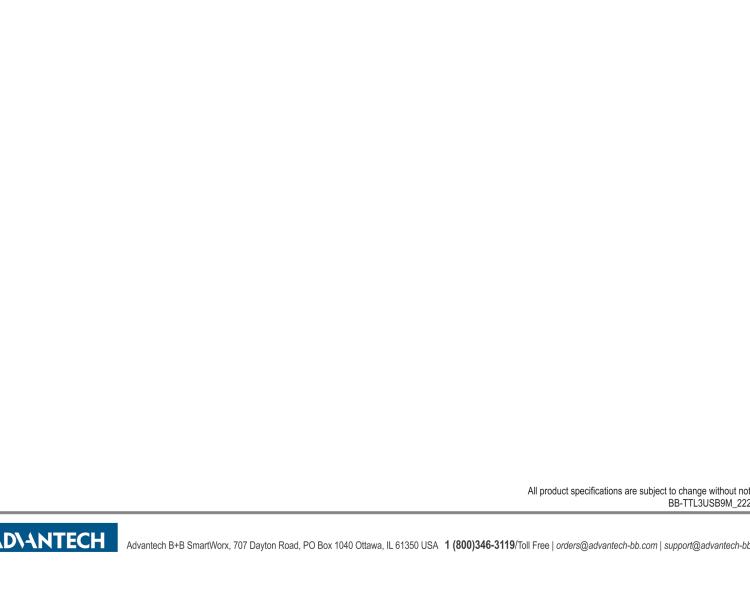 研華BB-TTL3USB9M 串口轉(zhuǎn)換器，USB 2.0至3.3 V TTL DB9 公頭