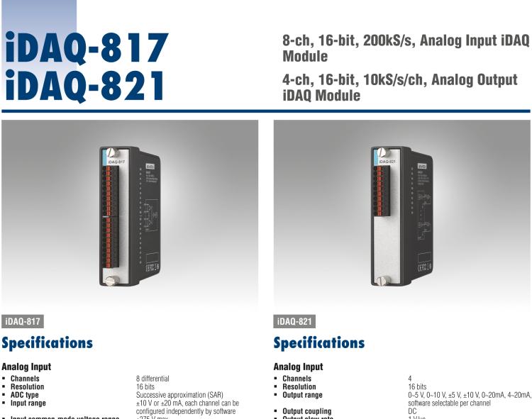 研華iDAQ-821 10kS/s、16 位、4 通道 模擬 輸出 iDAQ 模塊