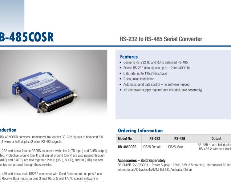 研華BB-485COSR 串口轉(zhuǎn)換器，RS-232 DB25母頭到RS-485 DB25公頭