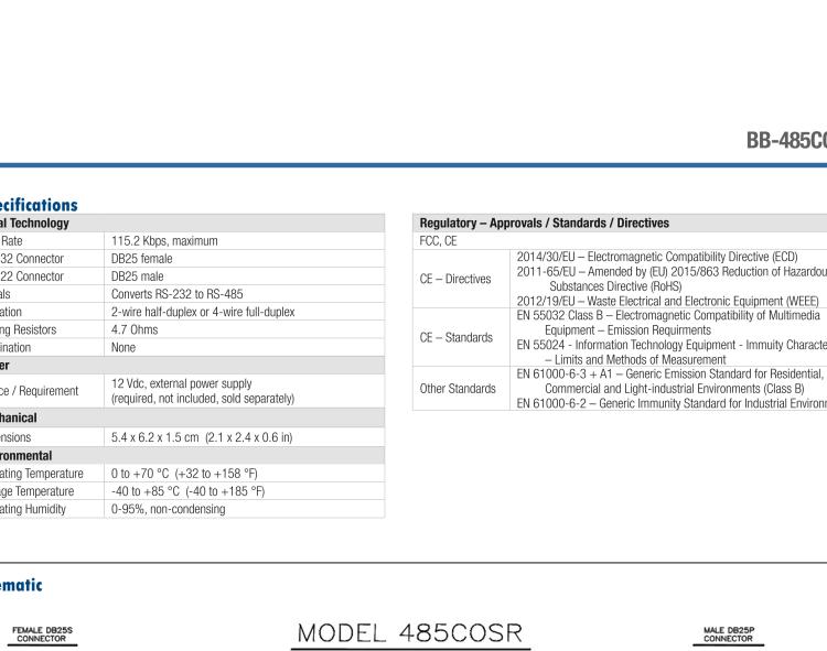 研華BB-485COSR 串口轉(zhuǎn)換器，RS-232 DB25母頭到RS-485 DB25公頭
