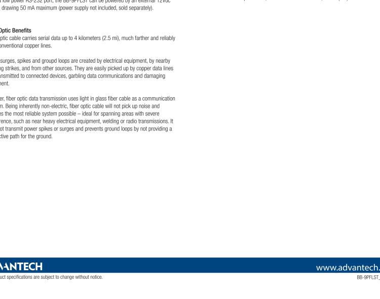 研華BB-9PFLST 串口轉(zhuǎn)換器，RS-232調(diào)制解調(diào)器DB9 F到MM光纖ST